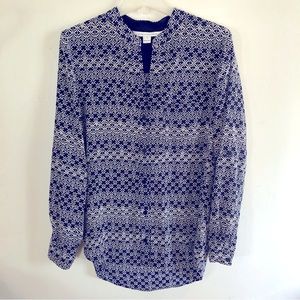 DIANE VON FURSTENBERG Navy White Silk TUNIC TOP 8